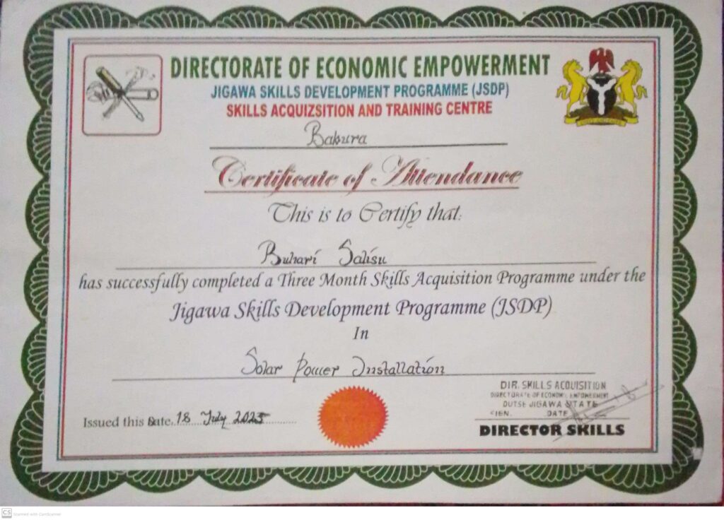 Solar Certificate of Buhari Solar Solutions – Certified Solar Installer